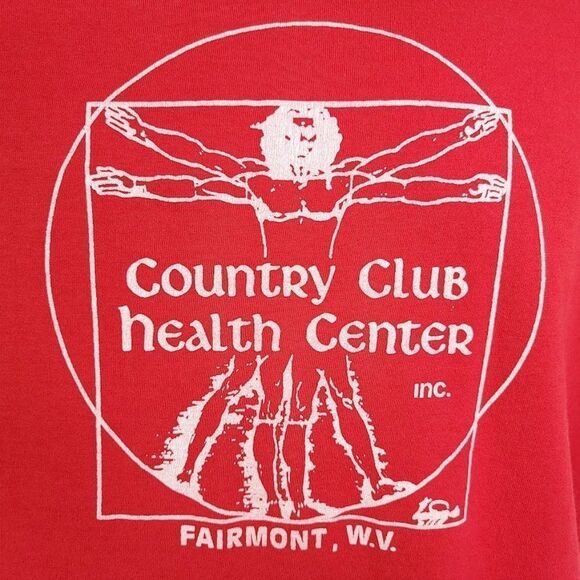 Vitruvian Man T Shirt Vintage 80s Country Club Health Center Made In USA Mens - Picture 2 of 6